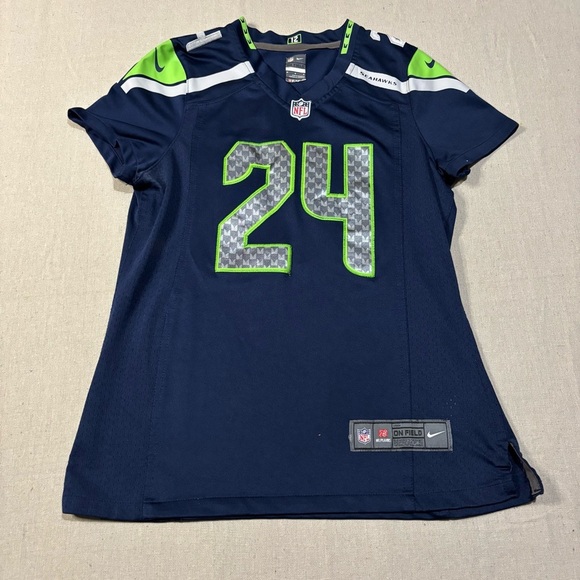 Marshawn Lynch #24 Seattle Seahawks NFL NIKE Blue Home Game Jersey Women's Sz M - Picture 1 of 6